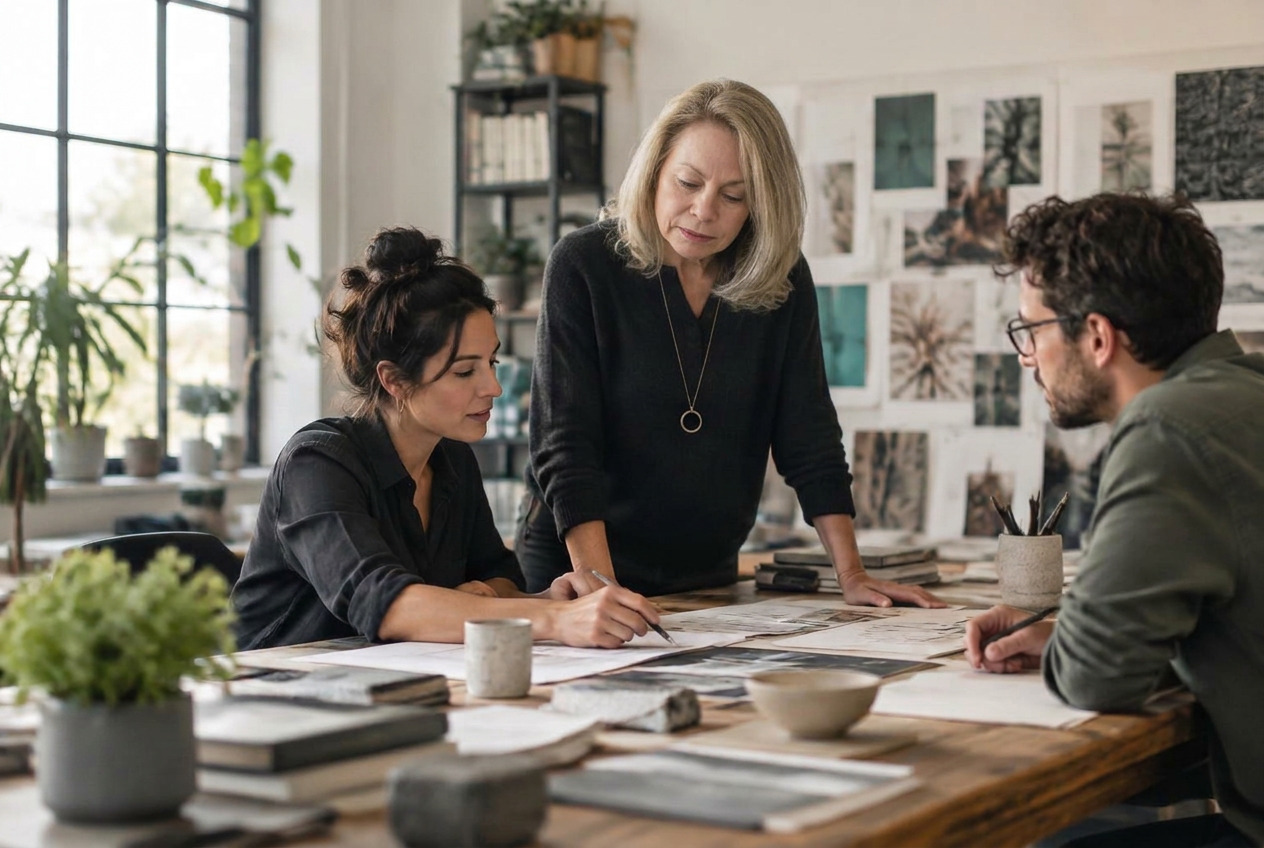A founder working alongside her team while building the business