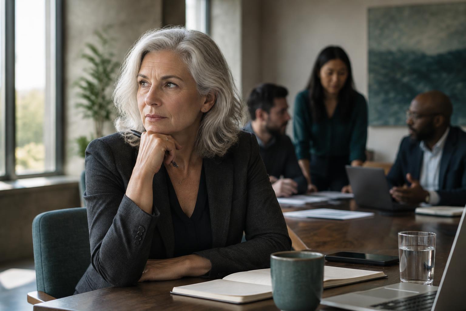 A leader reflecting while her team works through a decision