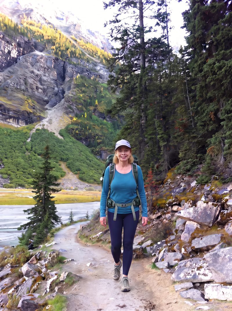 Cheryl J. Martin hiking a mountain trail