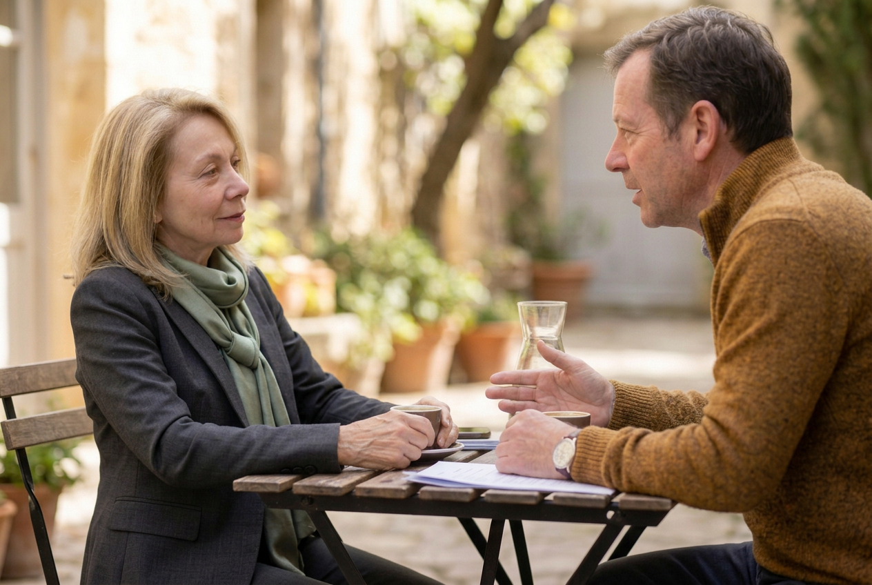 Cheryl walking with a founder during a thoughtful coaching conversation